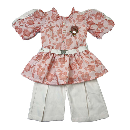 Baby Girls Floral Frock with White Plazzo