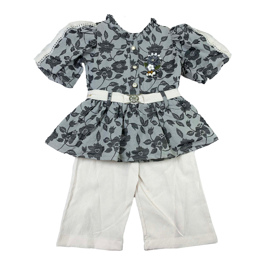 Baby Girls Floral Frock with White Plazzo