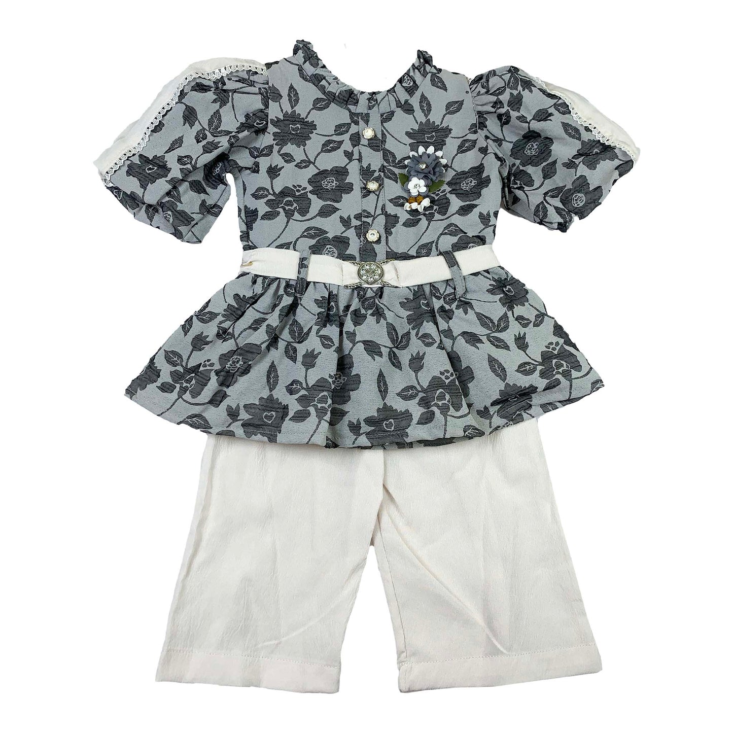 Baby Girls Floral Frock with White Plazzo