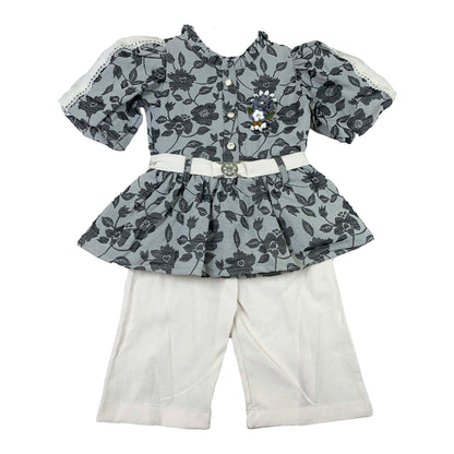 Baby Girls Floral Frock with White Plazzo