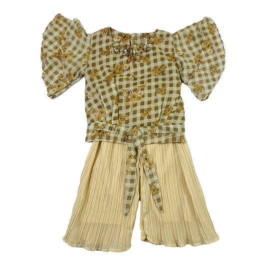 Baby Girls Elegant Floral Frock with Cream Plazzo