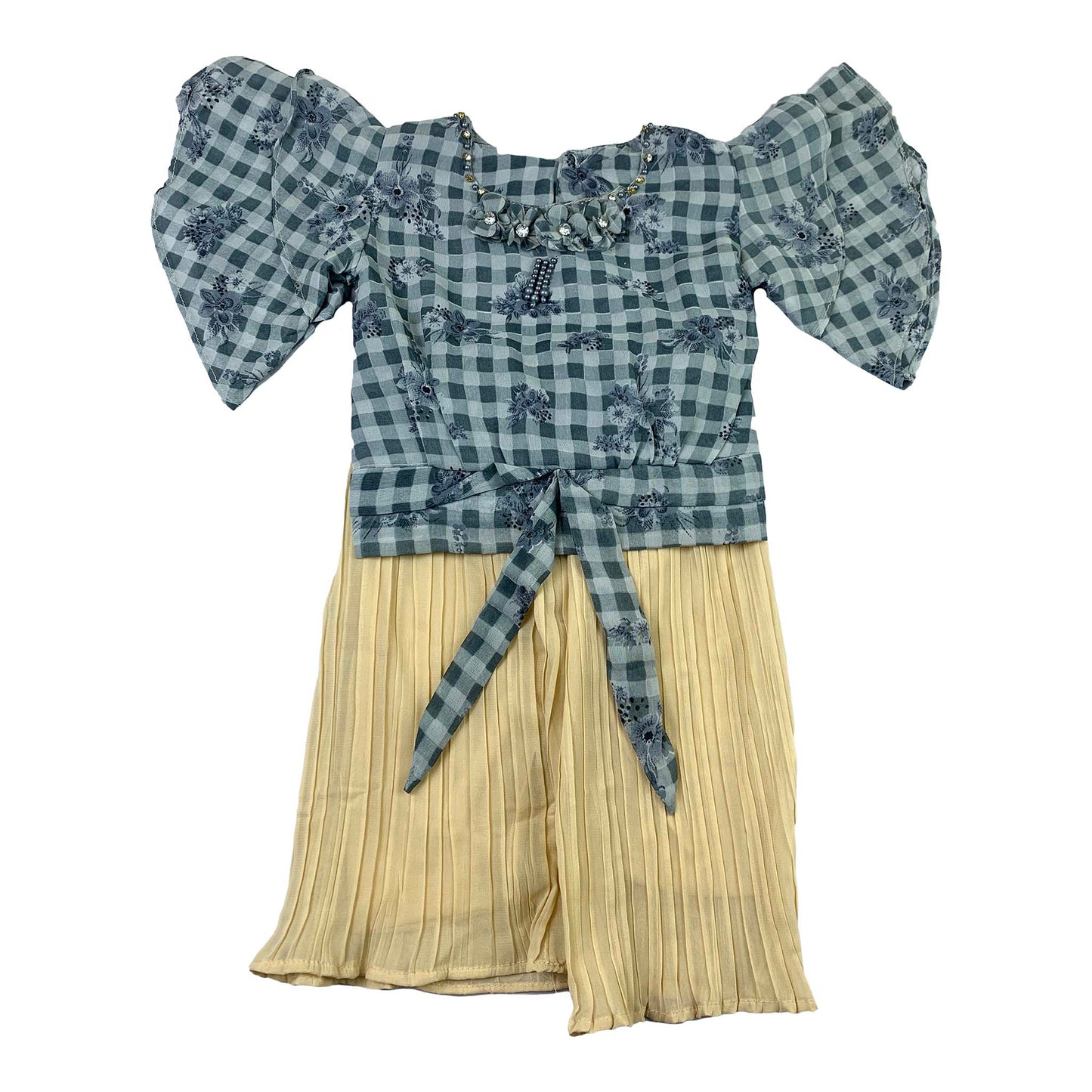 Baby Girls Elegant Floral Frock with Cream Plazzo