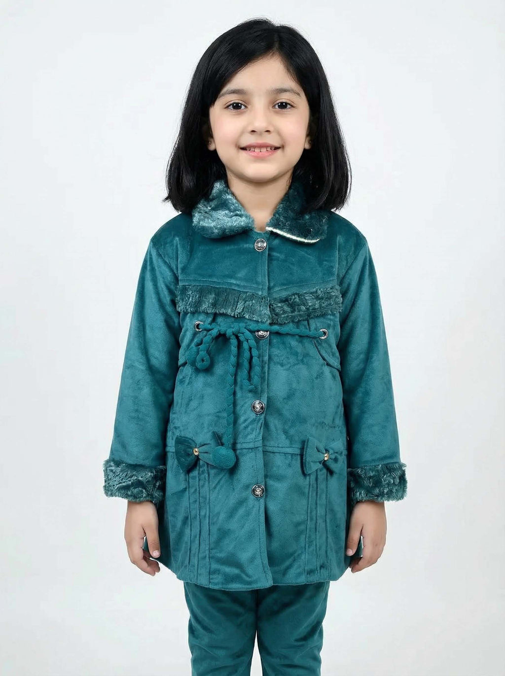 Girls Winter Velvet Coat & Pants Set | Soft Warm Stylish Outfit