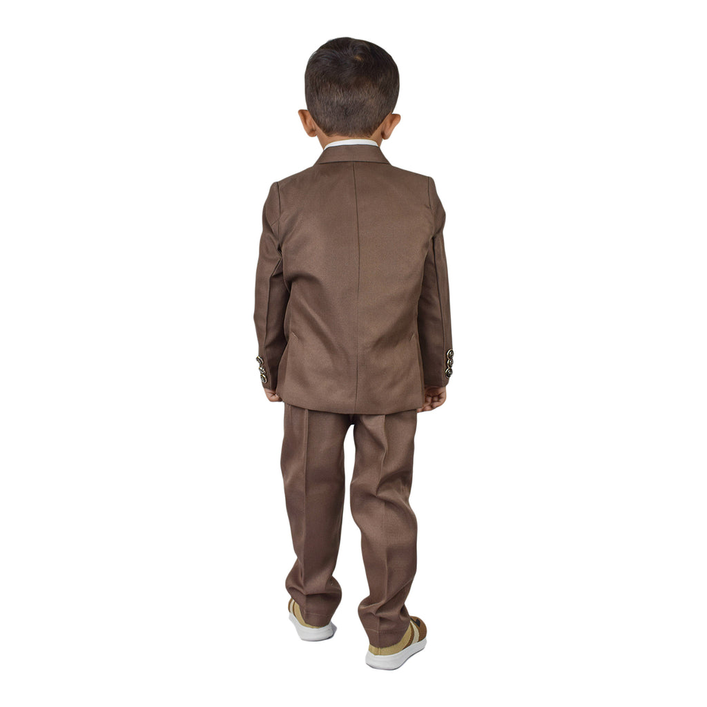 Boys 4-Piece Suit Set – Brown, Blue & Gray Formal Style