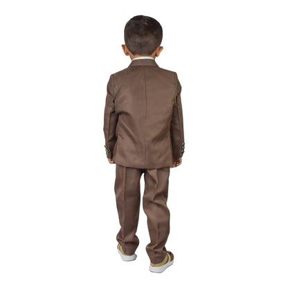 Boys 4-Piece Suit Set – Brown, Blue & Gray Formal Style
