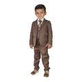 Boys 4-Piece Suit Set – Brown, Blue & Gray Formal Style