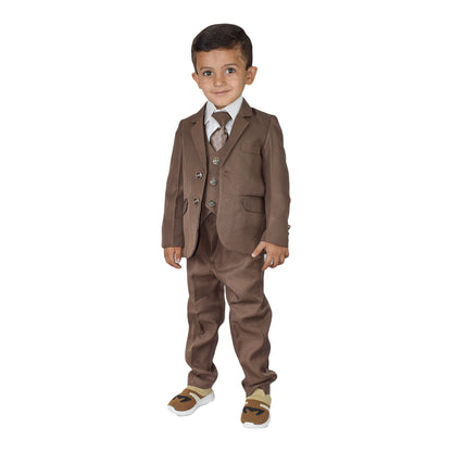 Boys 4-Piece Suit Set – Brown, Blue & Gray Formal Style