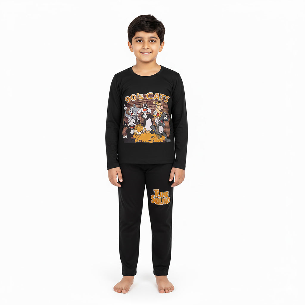 Boys 90’s Cats Terry Jersey Suit – Black & Maroon