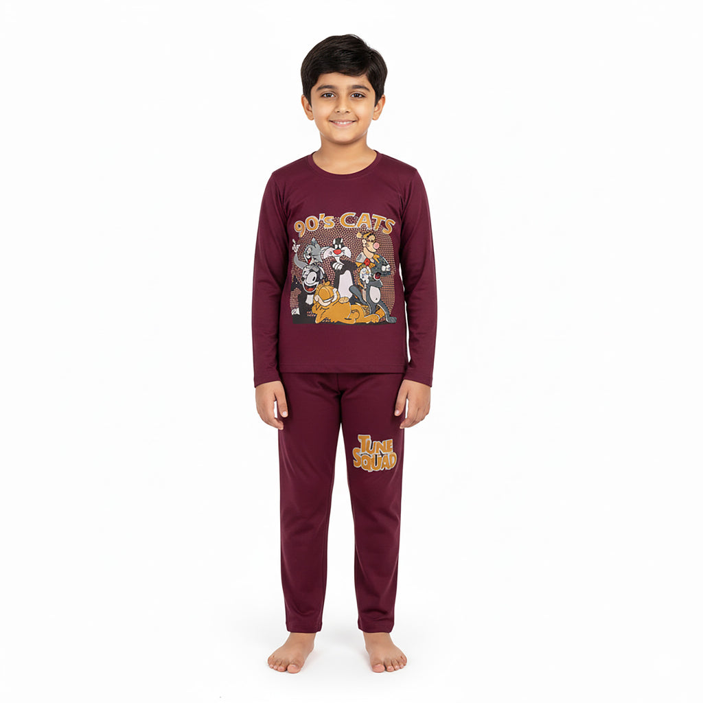Boys 90’s Cats Terry Jersey Suit – Black & Maroon