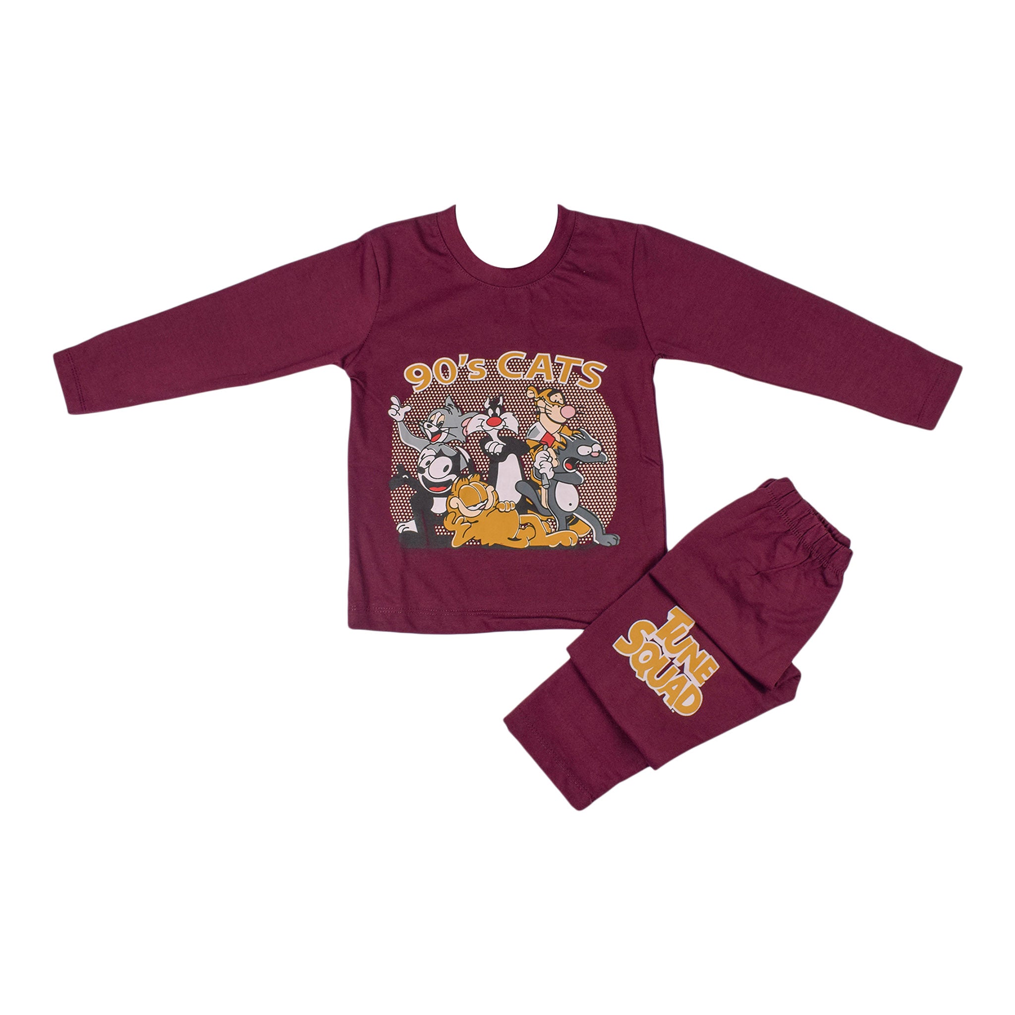 Boys 90’s Cats Terry Jersey Suit – Black & Maroon
