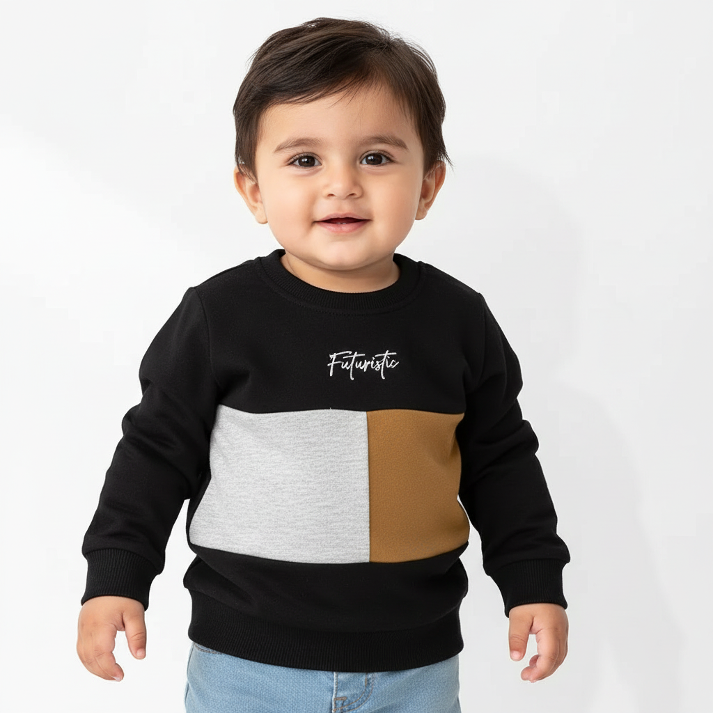 Baby Boys Black Sweatshirt with White & Orange Chest Patch