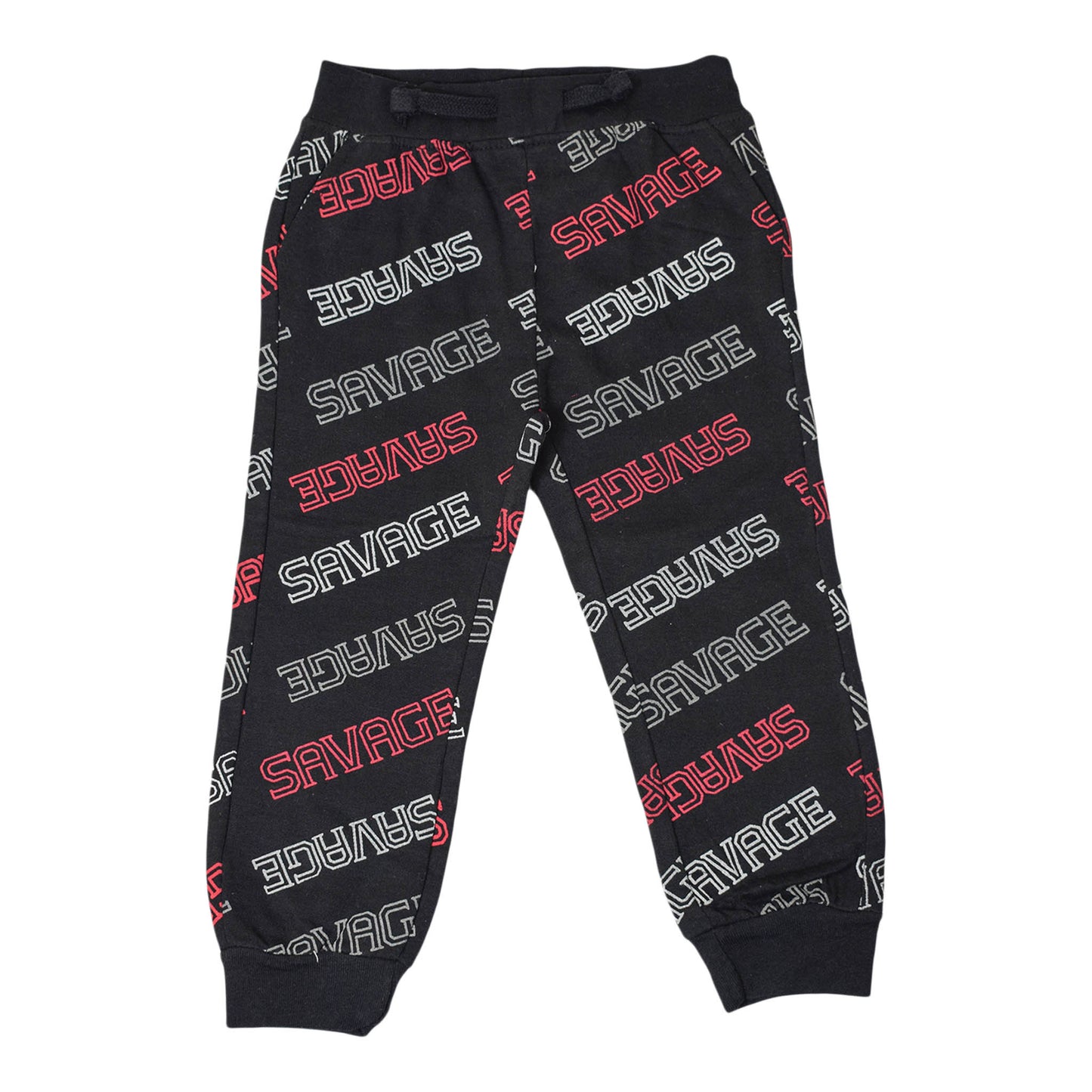 Boys Winter Black Trouser with White & Red “Savage” Print