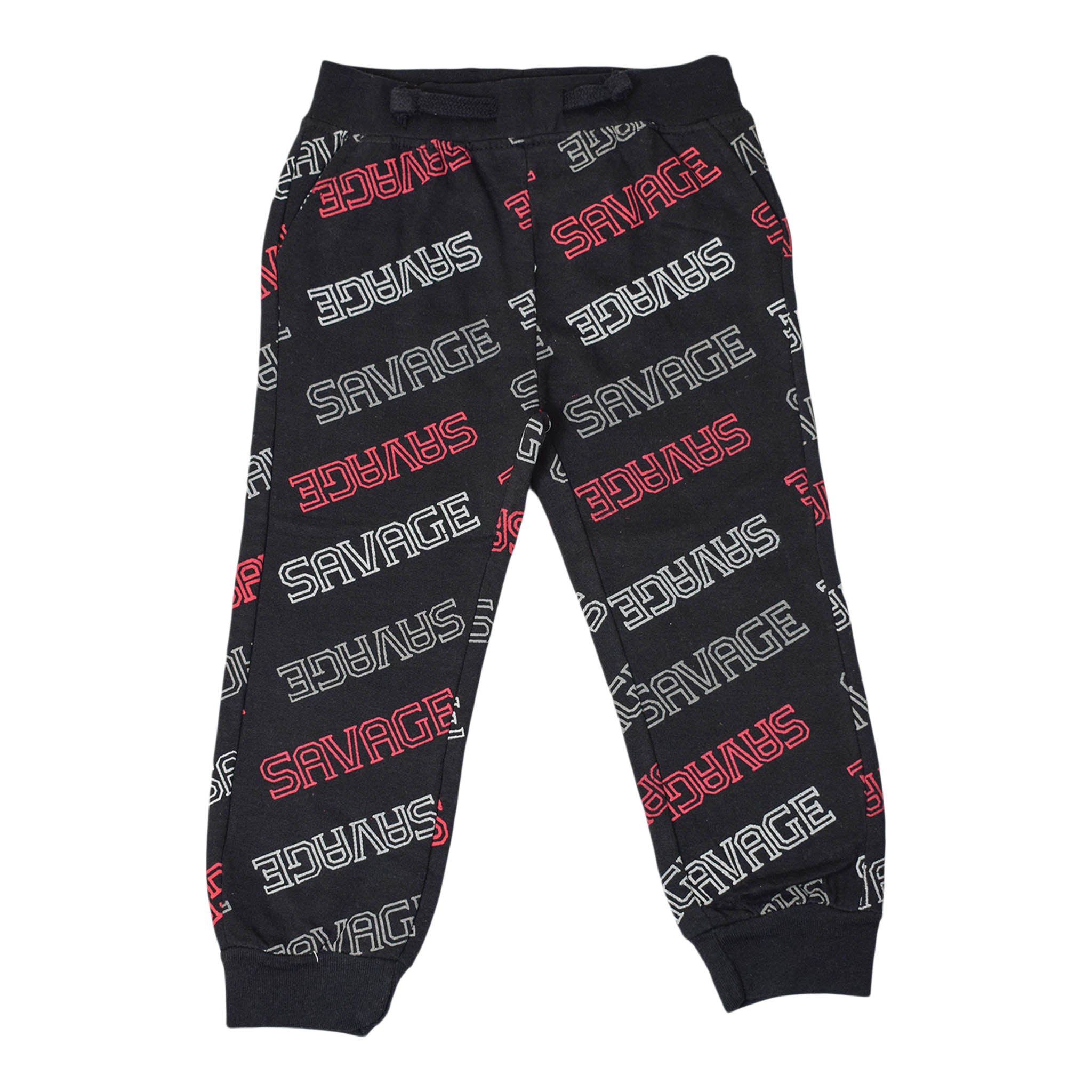 Boys Winter Black Trouser with White & Red “Savage” Print