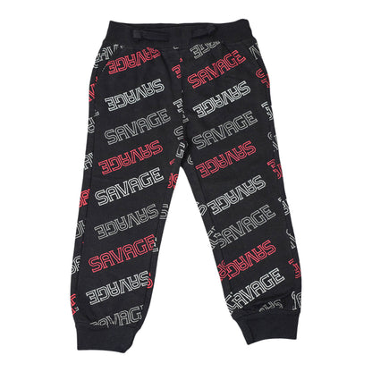 Boys Winter Black Trouser with White & Red “Savage” Print