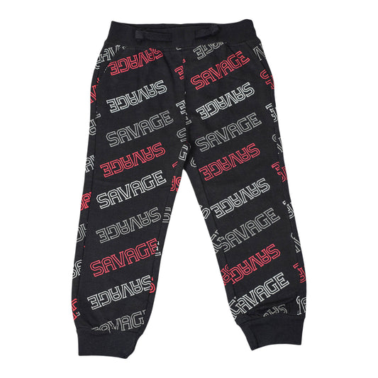 Boys Winter Black Trouser with White & Red “Savage” Print