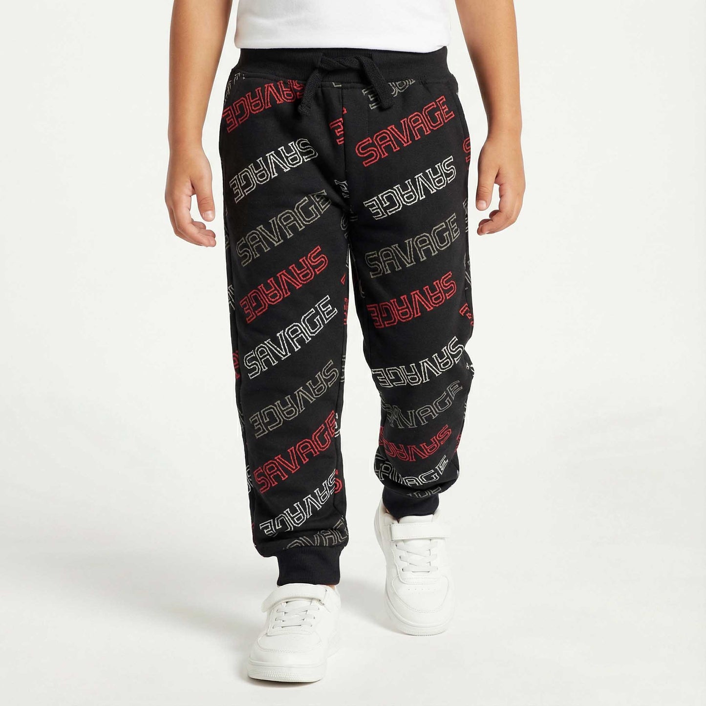 Boys Winter Black Trouser with White & Red “Savage” Print