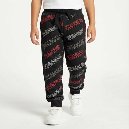 Boys Winter Black Trouser with White & Red “Savage” Print