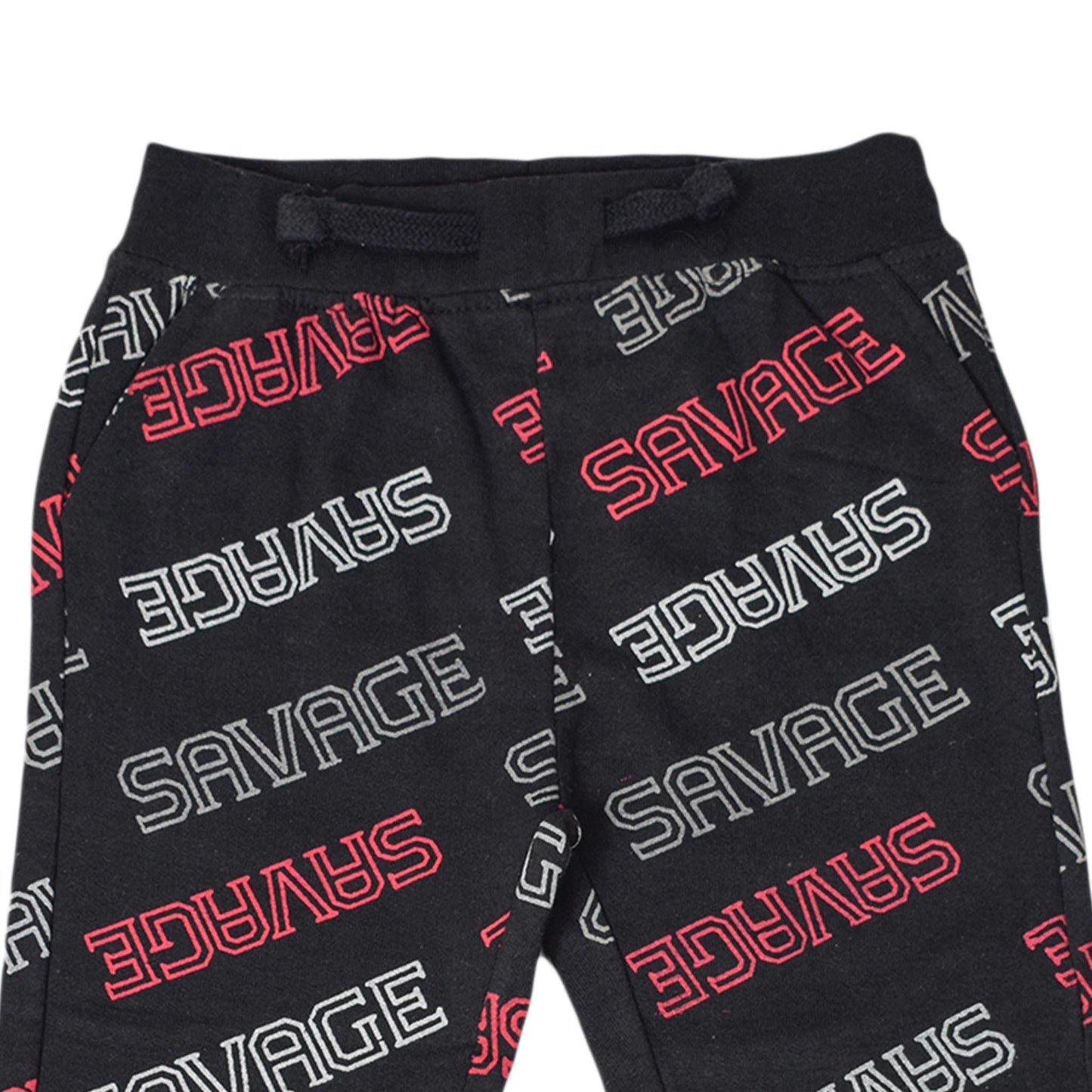 Boys Winter Black Trouser with White & Red “Savage” Print
