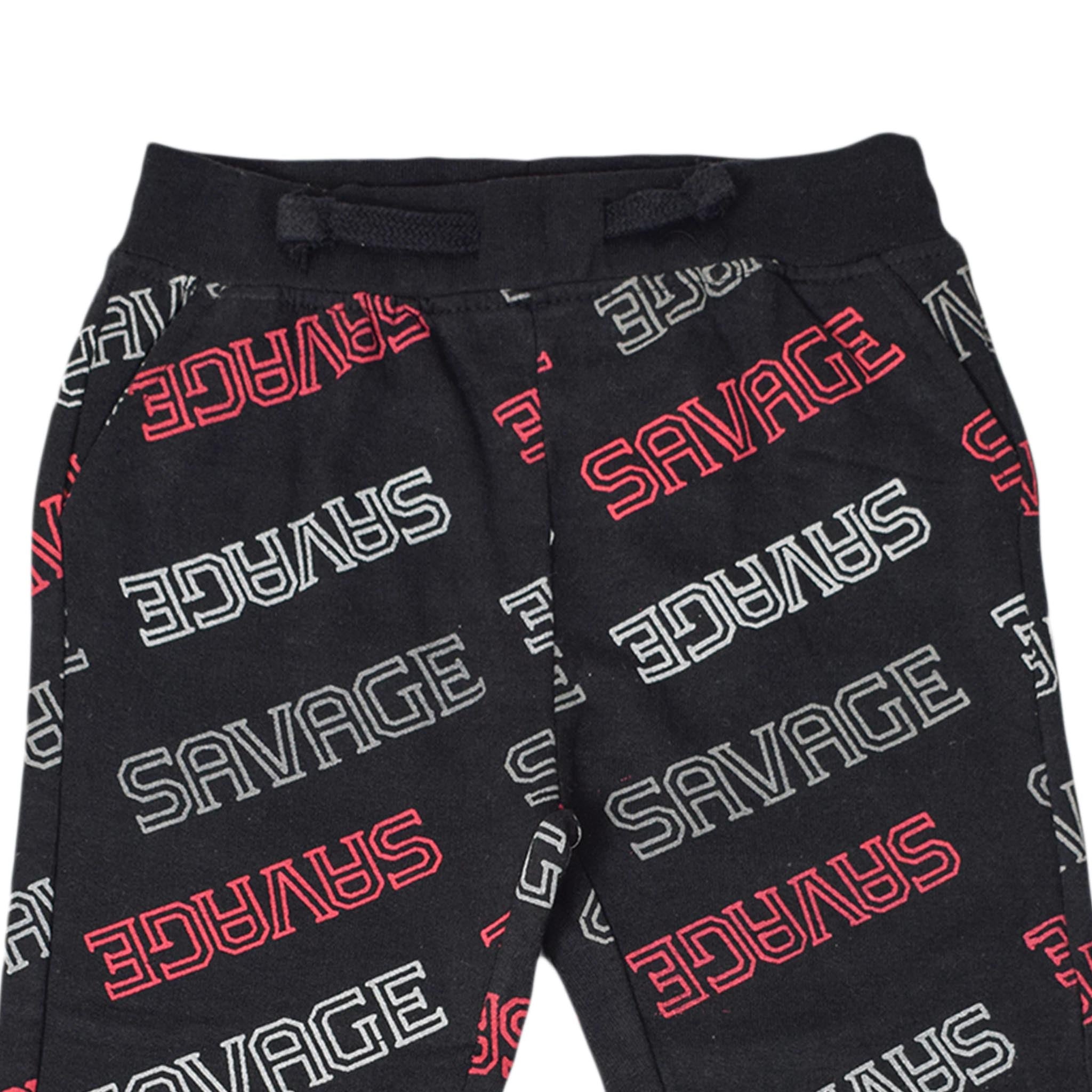 Boys Winter Black Trouser with White & Red “Savage” Print
