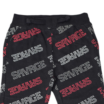 Boys Winter Black Trouser with White & Red “Savage” Print
