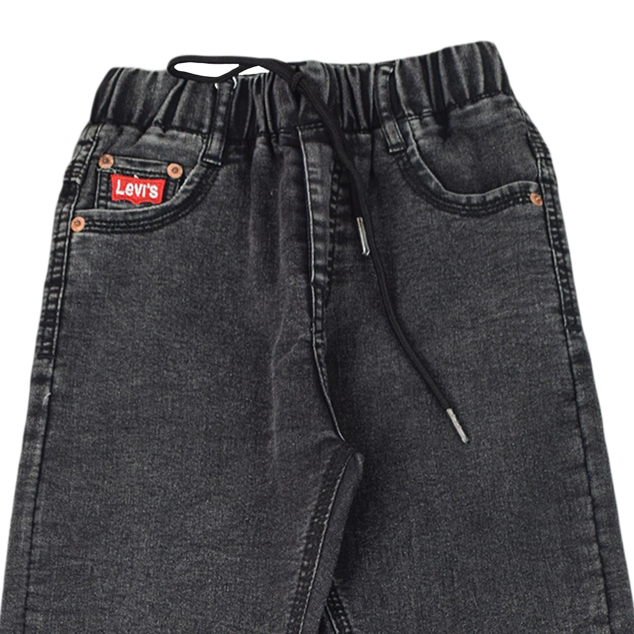 Boys Black-Grey Denim Jeans with Drawstring