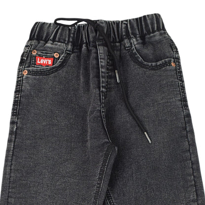 Boys Black-Grey Denim Jeans with Drawstring