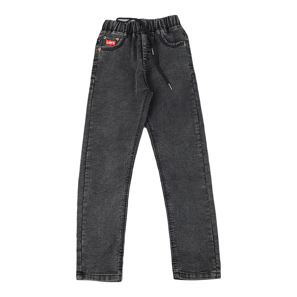 Boys Black-Grey Denim Jeans with Drawstring