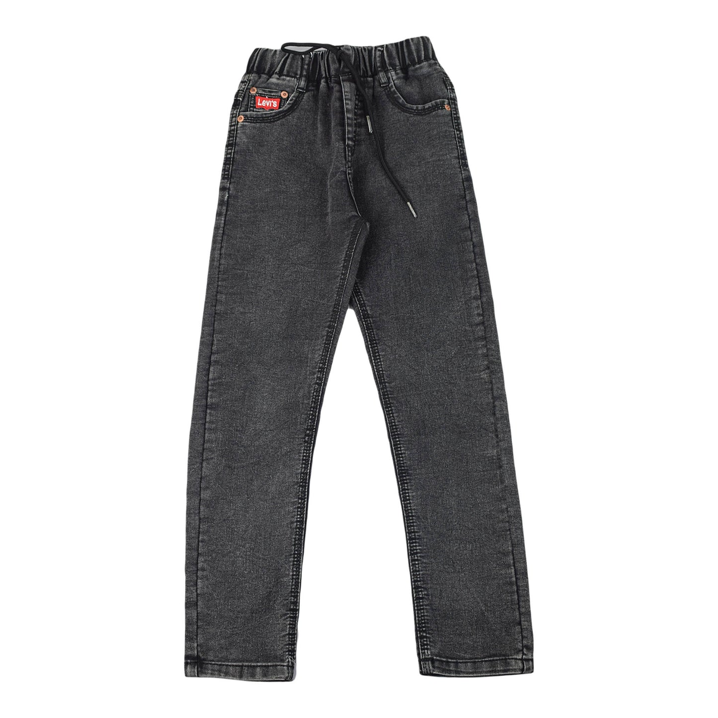 Boys Black-Grey Denim Jeans with Drawstring