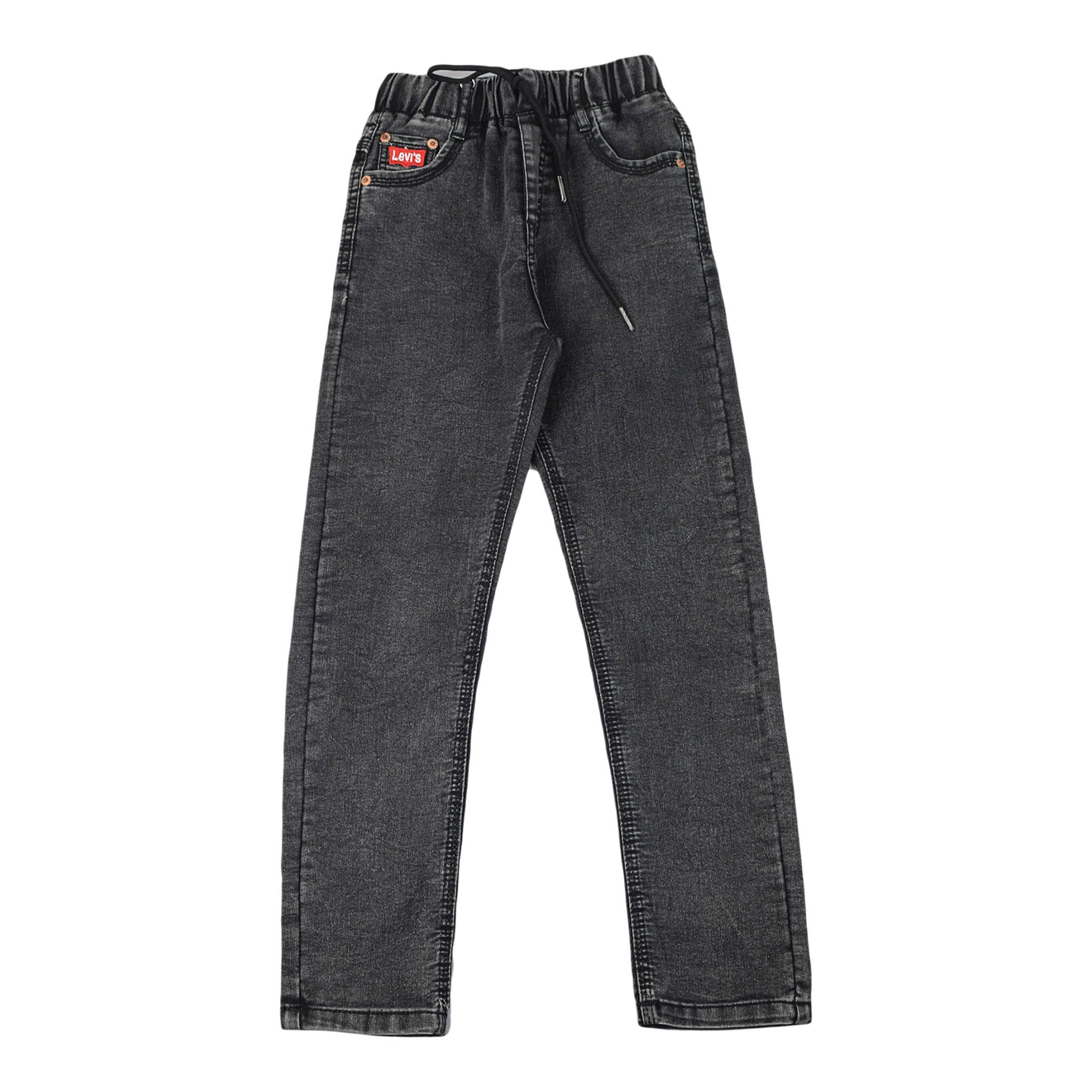 Boys Black-Grey Denim Jeans with Drawstring