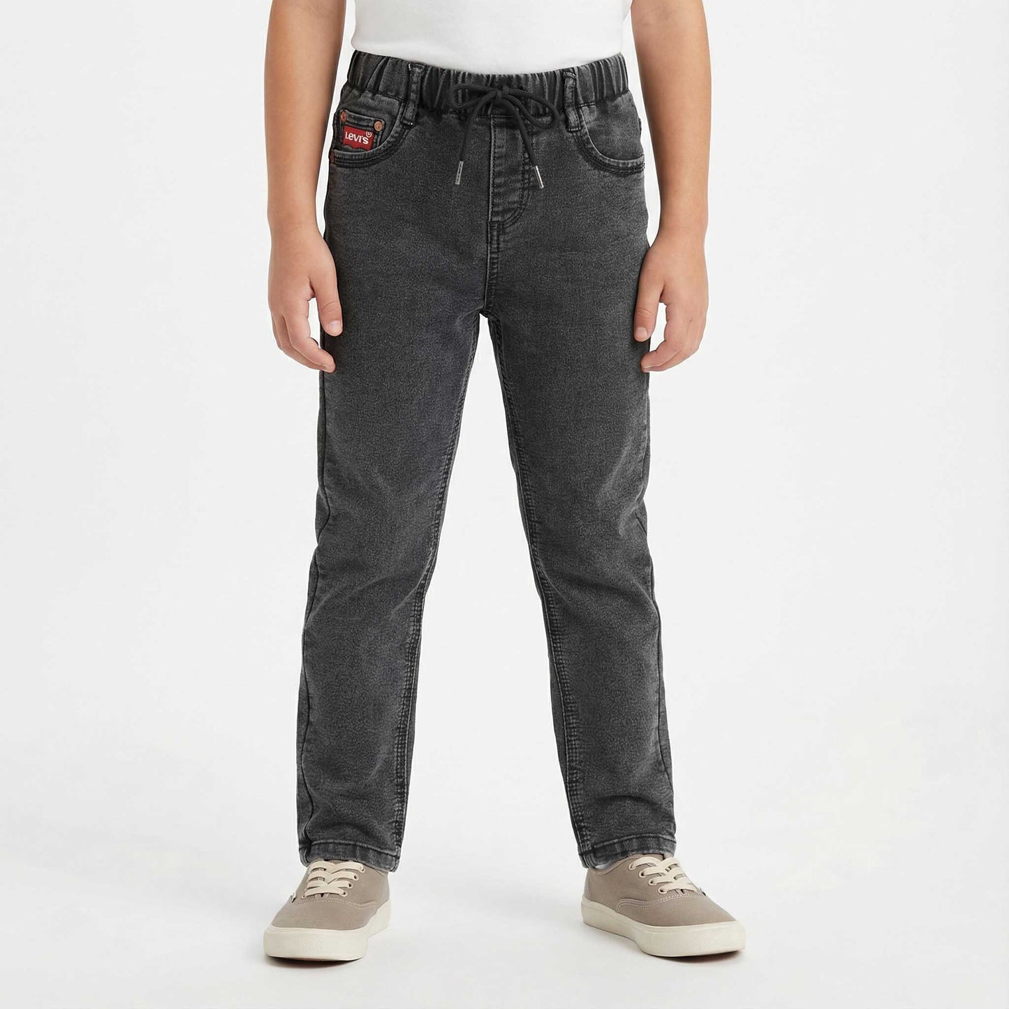 Boys Black-Grey Denim Jeans with Drawstring