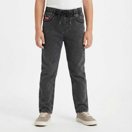Boys Black-Grey Denim Jeans with Drawstring
