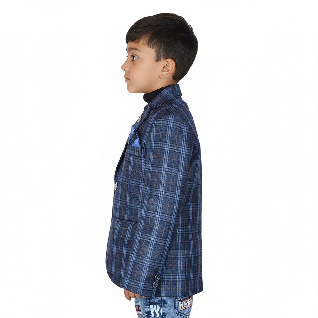 Premium Quality Boys Blue Check Casual Coat: Stylish Winter Layer