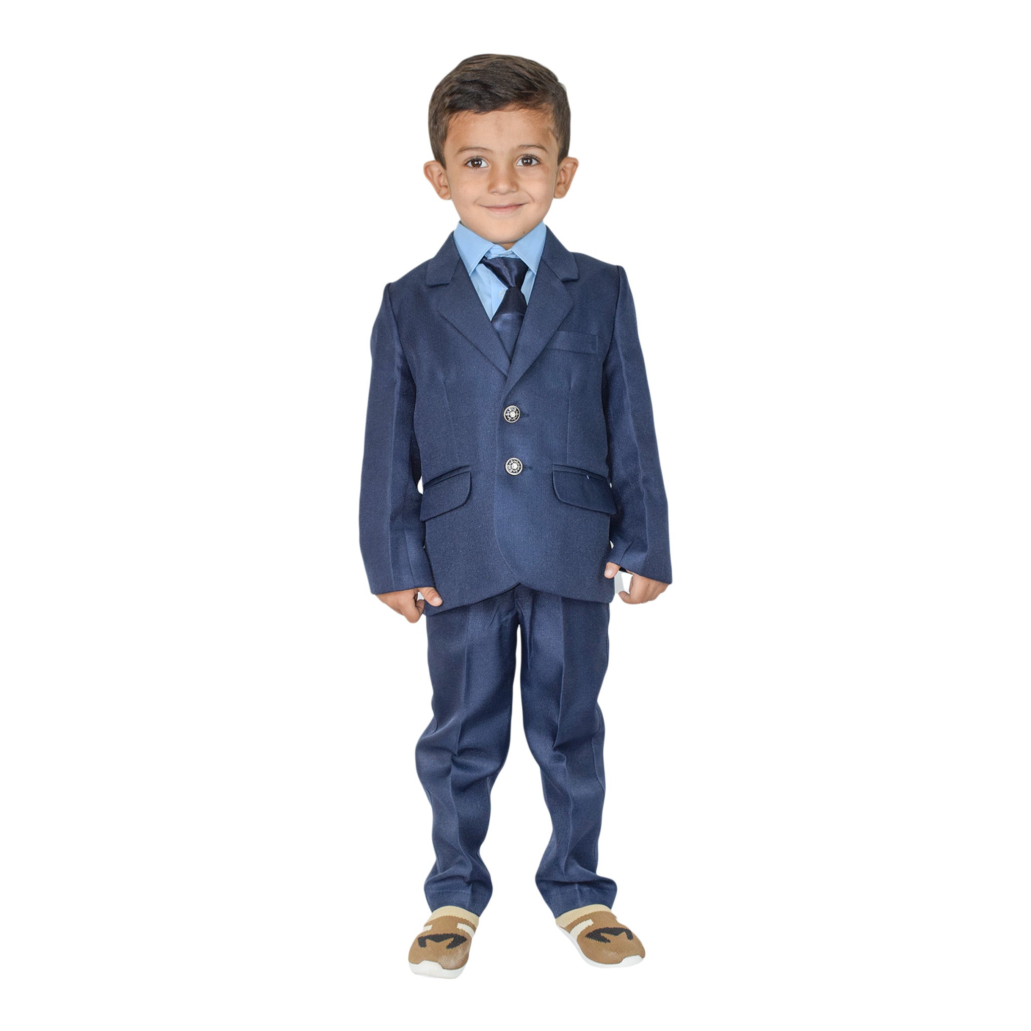 Boys Blue & Brown 3-Piece Suit – Elegant Formal Wear