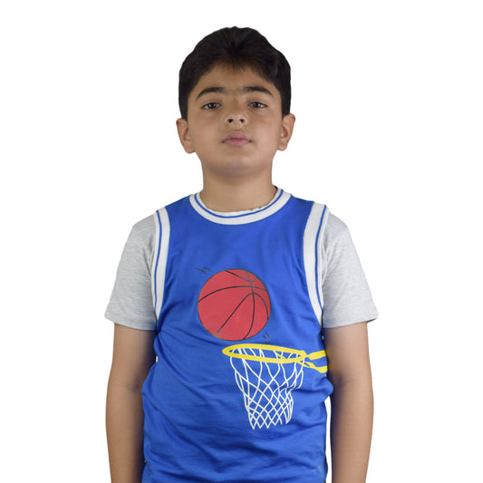 Boys Blue & Red T-Shirt | Casual Round Neck Tee by Kidzaar