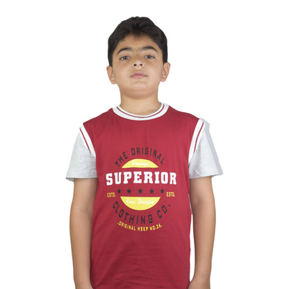 Boys Blue & Red T-Shirt | Casual Round Neck Tee by Kidzaar