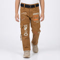Boys Brown Cargo Denim Pants with Embroidered Patches