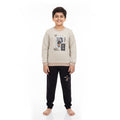 Boys Cartoon Printed Winter Lining Shirt & Trouser Set | Cream & Black Fleece