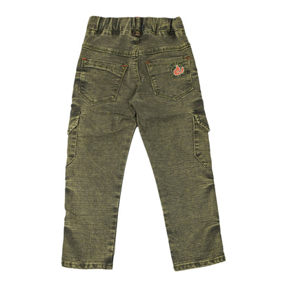 Boys Dark Green Denim-Style Trouser