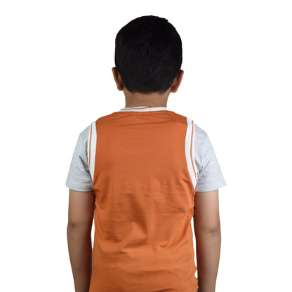 Boys Ferozi and Orange  T-Shirt | Casual Round Neck Tee by Kidzaar