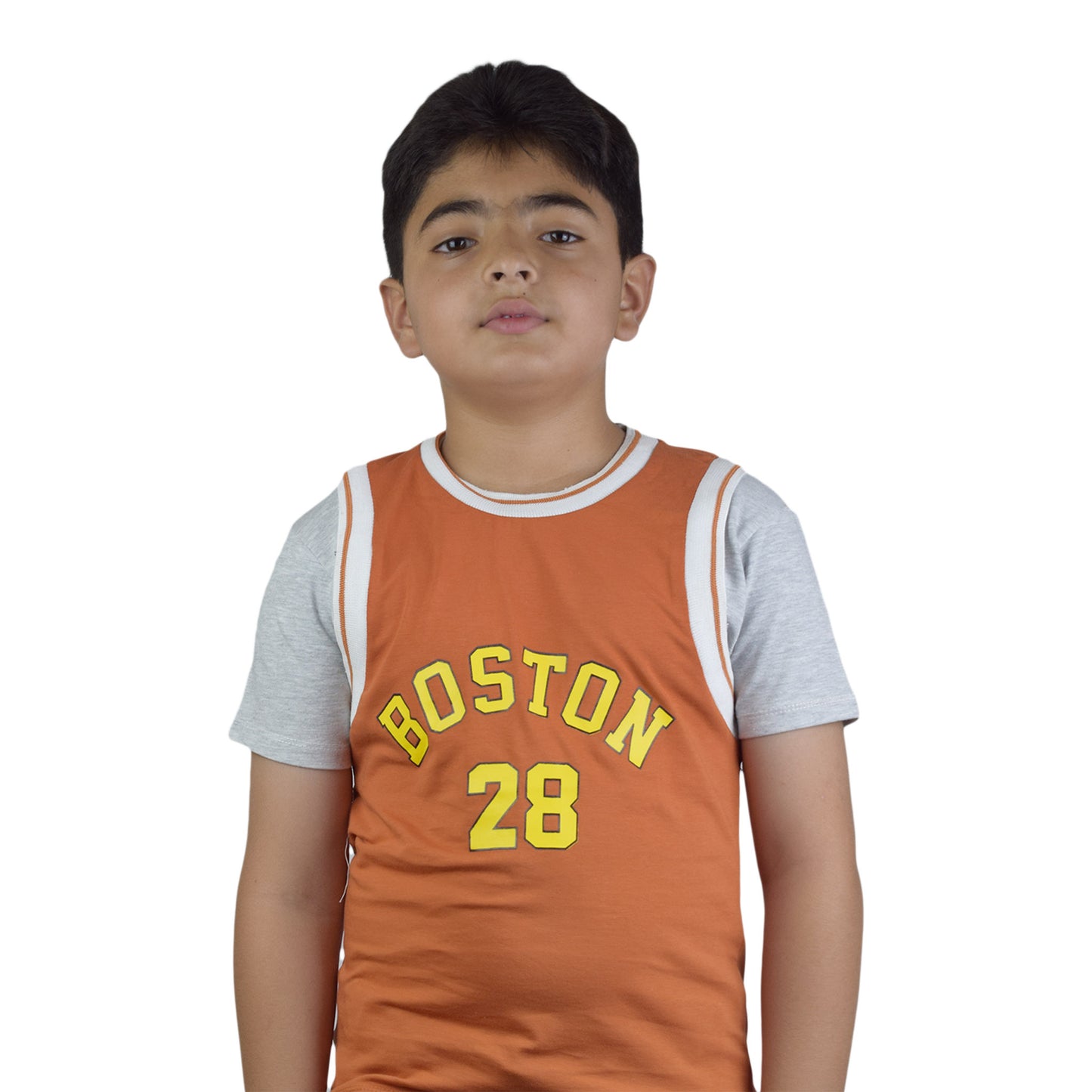 Boys Ferozi and Orange  T-Shirt | Casual Round Neck Tee by Kidzaar