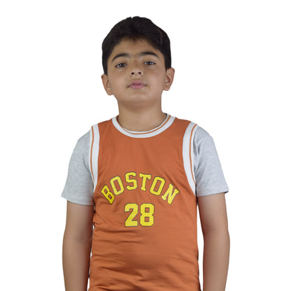 Boys Ferozi and Orange  T-Shirt | Casual Round Neck Tee by Kidzaar