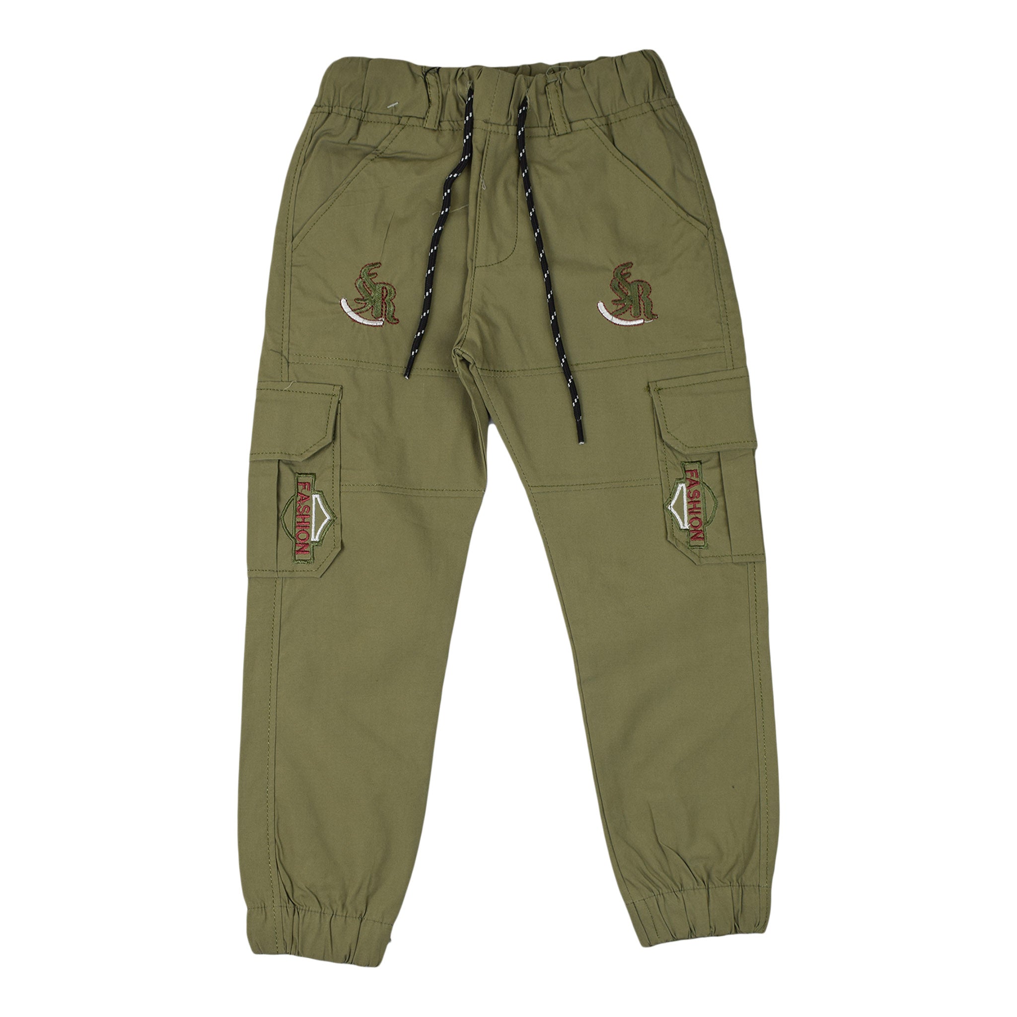 Boys Green Cargo Jogger Pants : Stylish Cotton Trousers for Kids