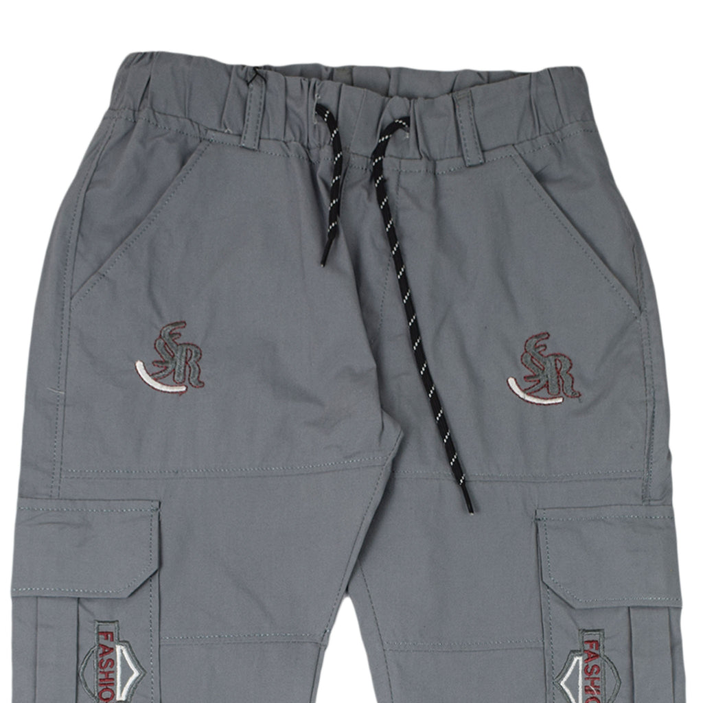 Boys Grey Cotton Pocket Jeans with Drawstring