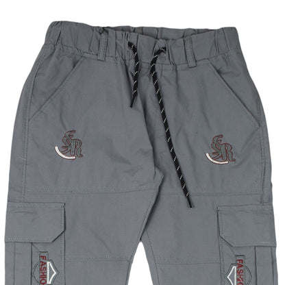 Boys Grey Cotton Pocket Jeans with Drawstring