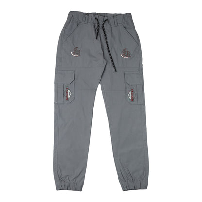 Boys Grey Cotton Pocket Jeans with Drawstring