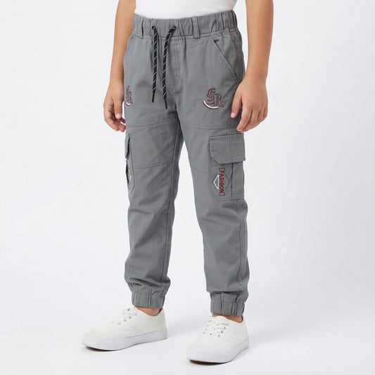 Boys Grey Cotton Pocket Jeans with Drawstring