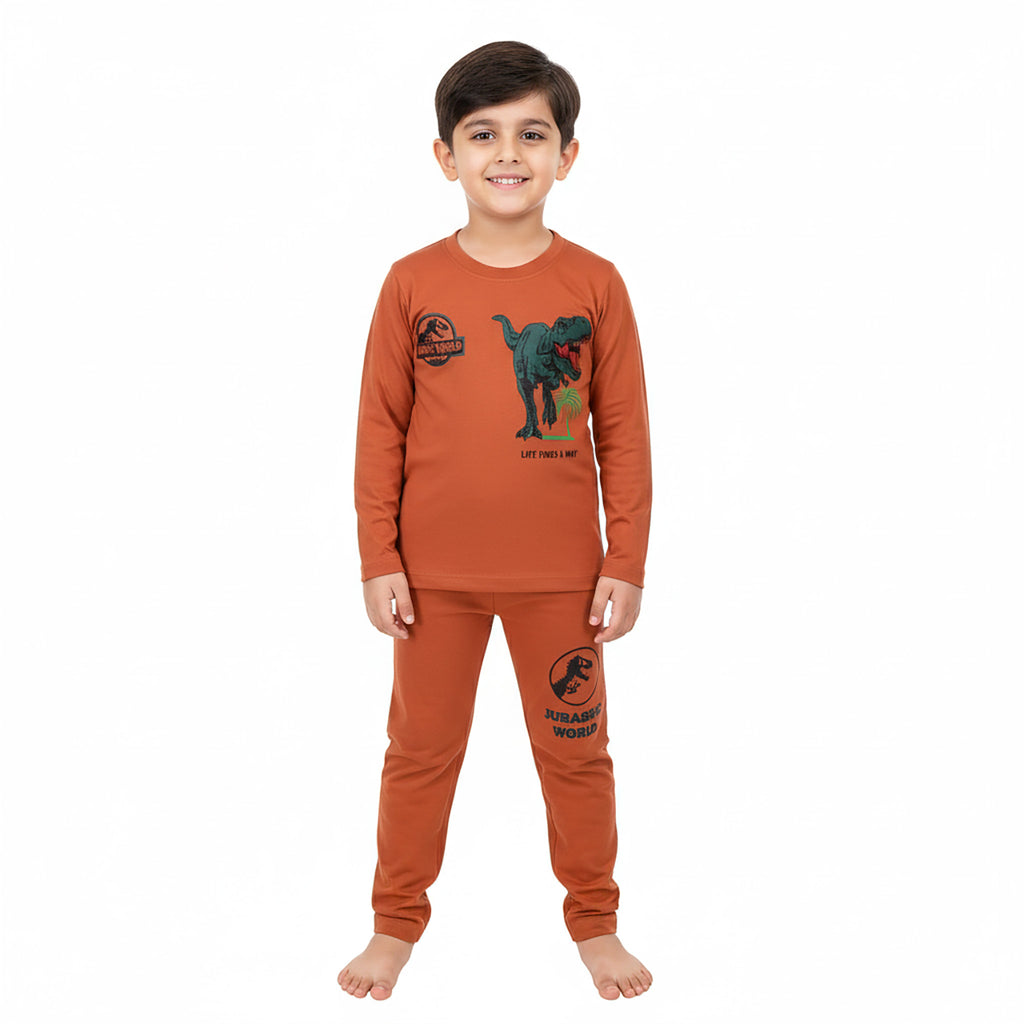Boys Jurassic World Terry Jersey Suit | Mustard Orange & Light orange