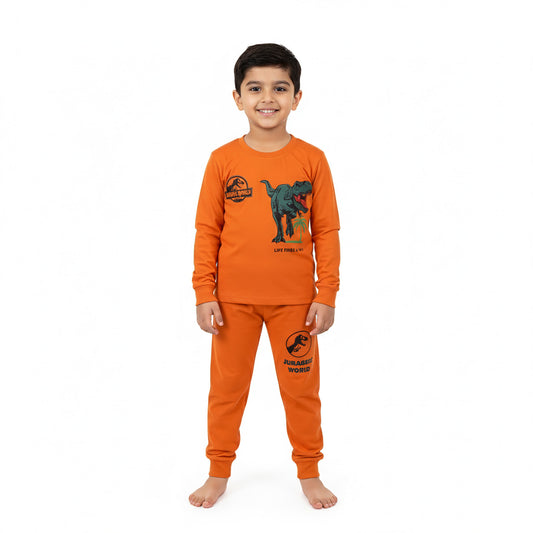Boys Jurassic World Terry Jersey Suit | Mustard Orange & Light orange