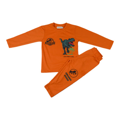 Boys Jurassic World Terry Jersey Suit | Mustard Orange & Light orange