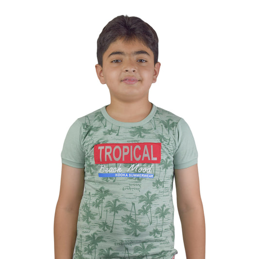 Boys Light Green Palm Tree T-Shirt – Tropical Beach Vibes | KidZaar
